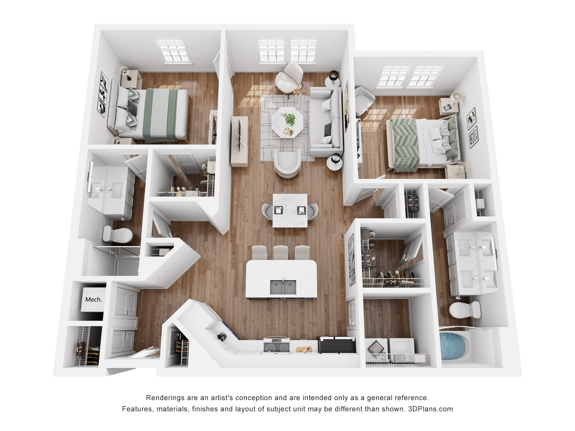 Floor plan for 2 beds, 2 baths, 1160 sqft